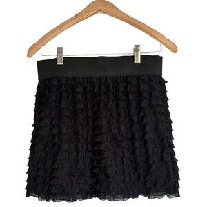 FREE PEOPLE Women’s Black Ruffle Ribbed Pleated Mini Skirt Size Small